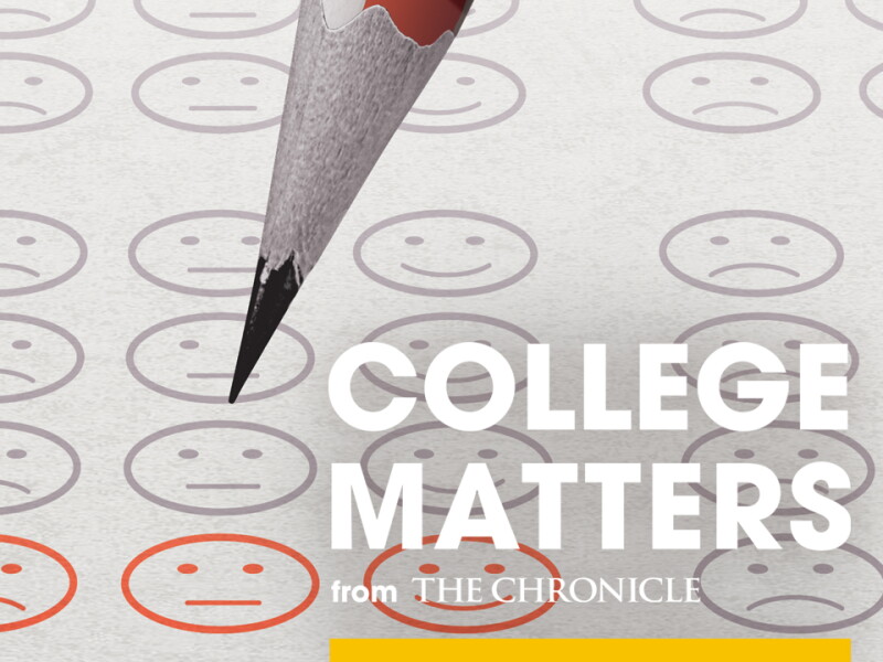 Illustration showing a pencil hovering over a multiple-choice testing sheet, with unhappy, neutral, and happy faces in the ovals