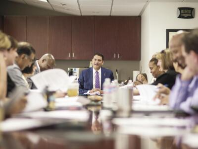 José Cruz presides over a meeting of deans: "A lot of the issues that could impact a president’s ability to meet his or her ambitions or goals are dependent on the provost’s ability to deliver."