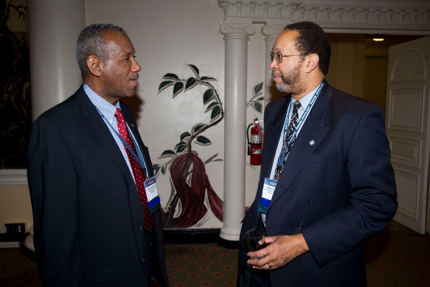 Roland Smith, Rice University, and William B. Harvey (right), a founder of the National Association of Diversity Officers in Higher Education, at the group’s 2010 annual meeting.