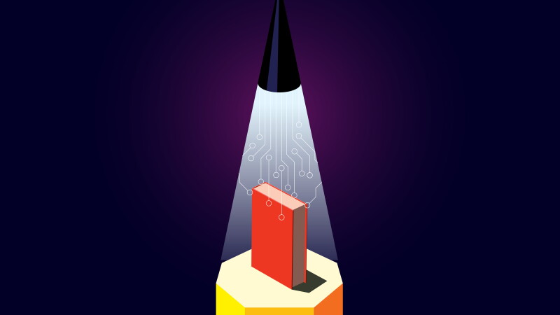 Vector illustration of a book lit by and on a pedestal that is also a pencil.