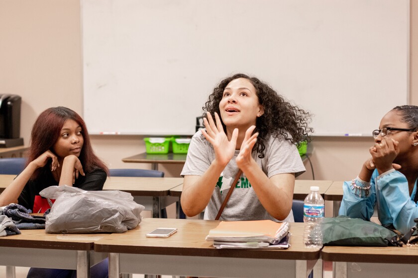 Students discuss coping skills at a TRAILS partner school in Ypsilanti, Michigan.