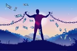 Male person breaking chains and achieving money freedom. (Getty Images)