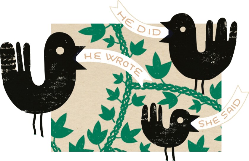 Detail illustration showing birds snitching and gossiping