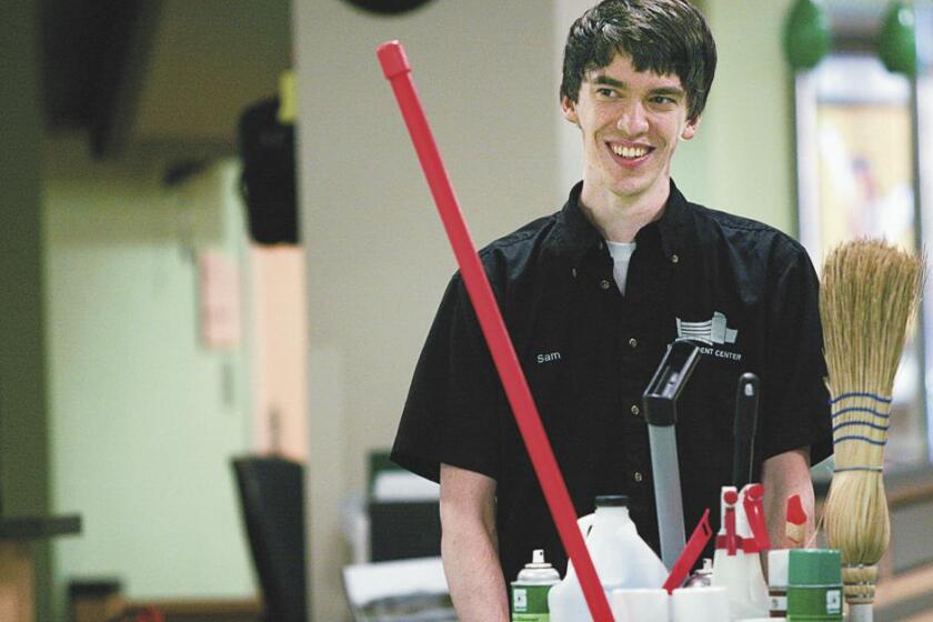 Sam Fanning graduated from Eastern Michigan U. last year and is now a custodian there.