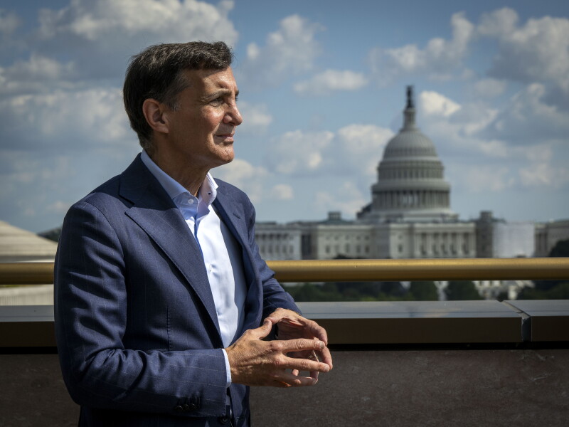 Johns Hopkins president Ron Daniels on a terrace at their new complex in the former Newseum building, in Washington, DC.