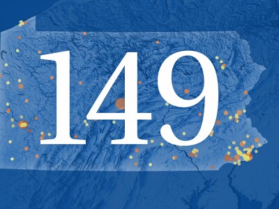 Topographical map of Pennsylvania with the number 149 inside