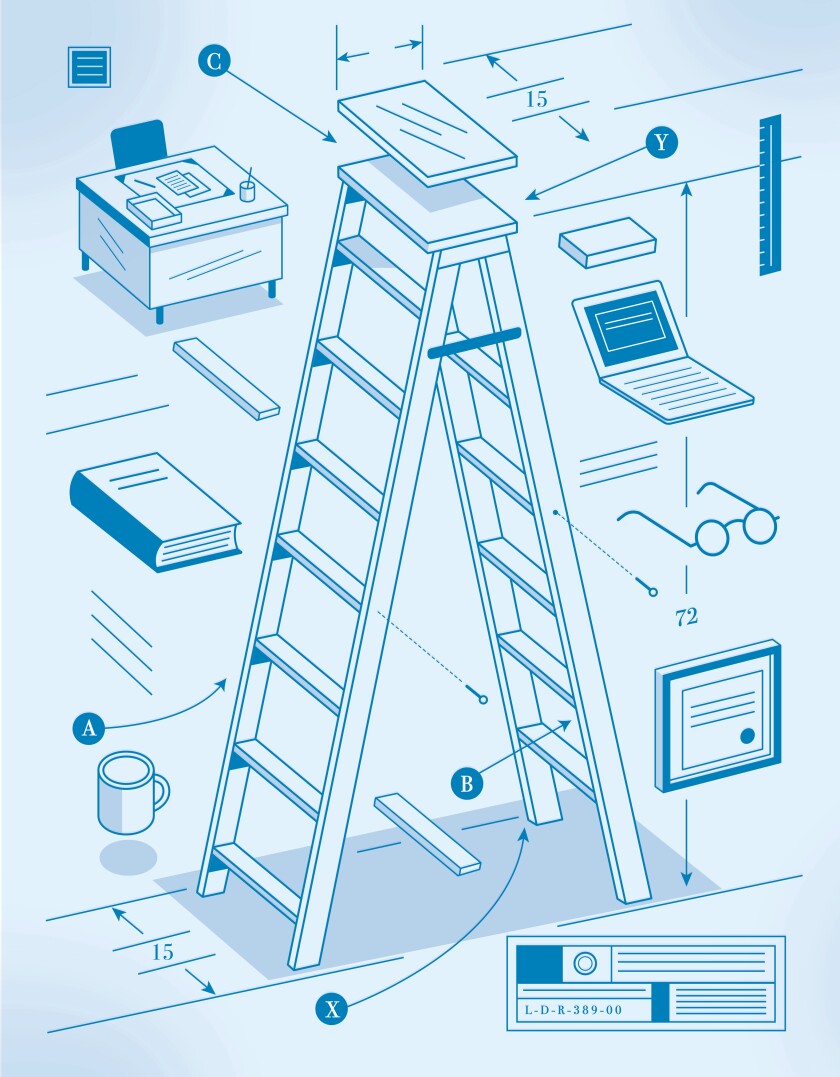 illustration of a blueprint for building a ladder, surrounded by academic things