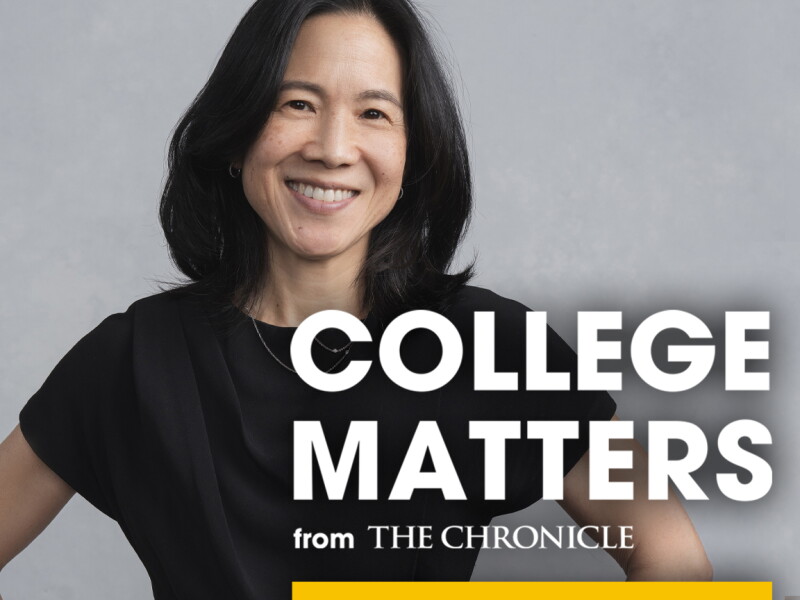 Portrait of Angela Duckworth with College Matter from The Chronicle podcast logo