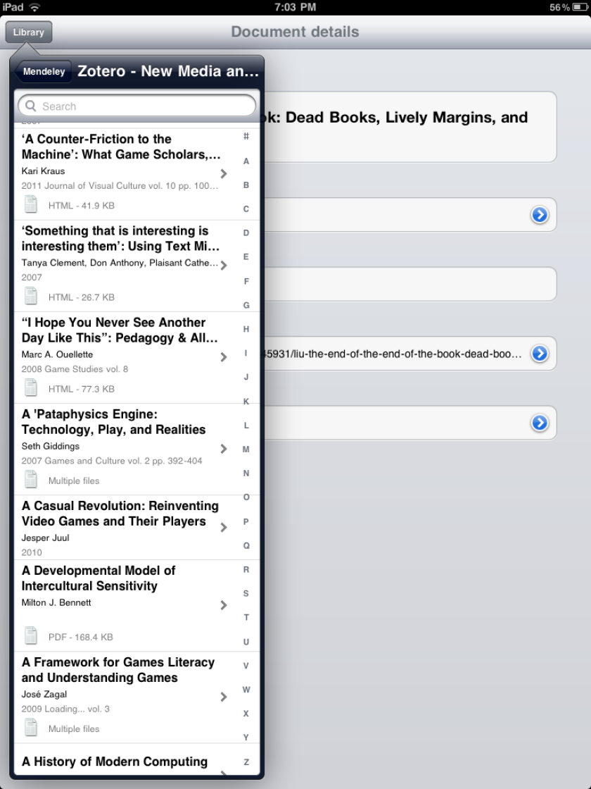 ProfHacker Accessing Your Zotero Library on an iPad with Mendeley