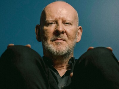 Poertrait photo of Simon Critchley, a philosopher and professor at the New School, inside his office at the Onassis Foundation