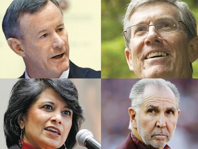 Clockwise from top left: William H. McRaven, U. of Texas system; Michael R. Gottfredson, U. of Oregon; Michael K. Young, Texas A&M U. at College Station; Renu Khator, U. of Houston campus and system