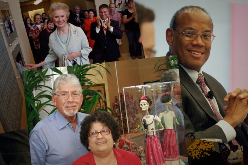 Clockwise from upper left: the actress Peggy Helmerich, Ariel Investments founder John Rogers Jr., and lottery winners Alcario and Carmen Castellano