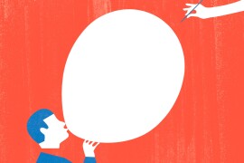 Illustration shows figure with balloon about to be popped at opposite end