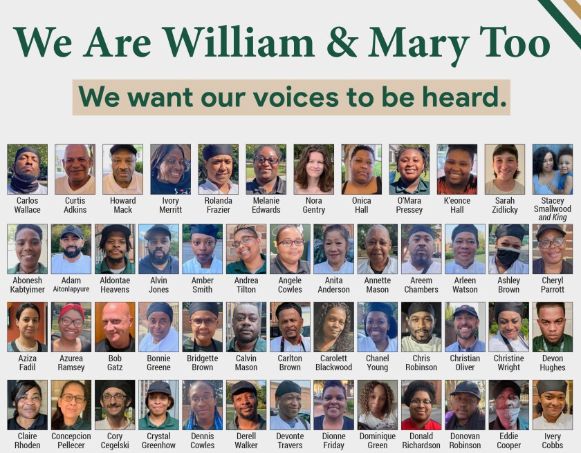 Detail of the top portion of a poster for the new union of dining hall workers at William & Mary University.