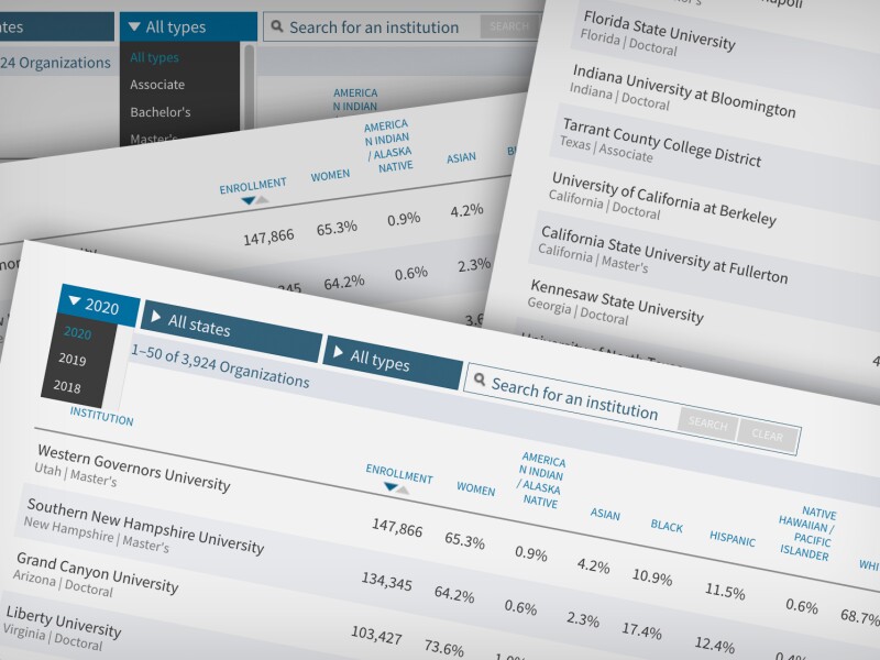 A collage of screen captures of student diversity data